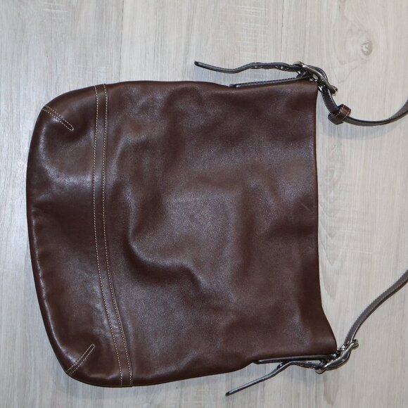 Coach Brown Leather Shoulder Bag Signature Canvas Interior  Vintage - Picture 5 of 15